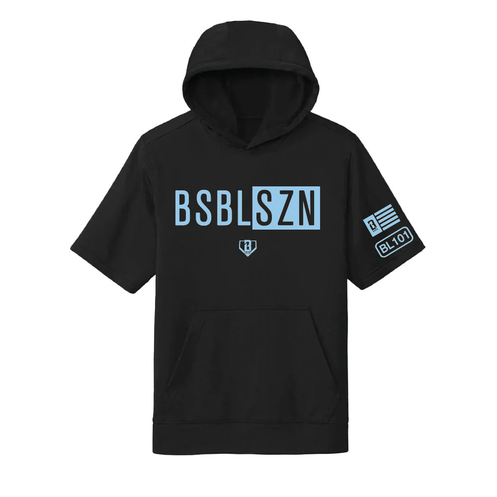 BSBL-SZN Youth Short Sleeve Hoodie V2 - Black/Light Blue