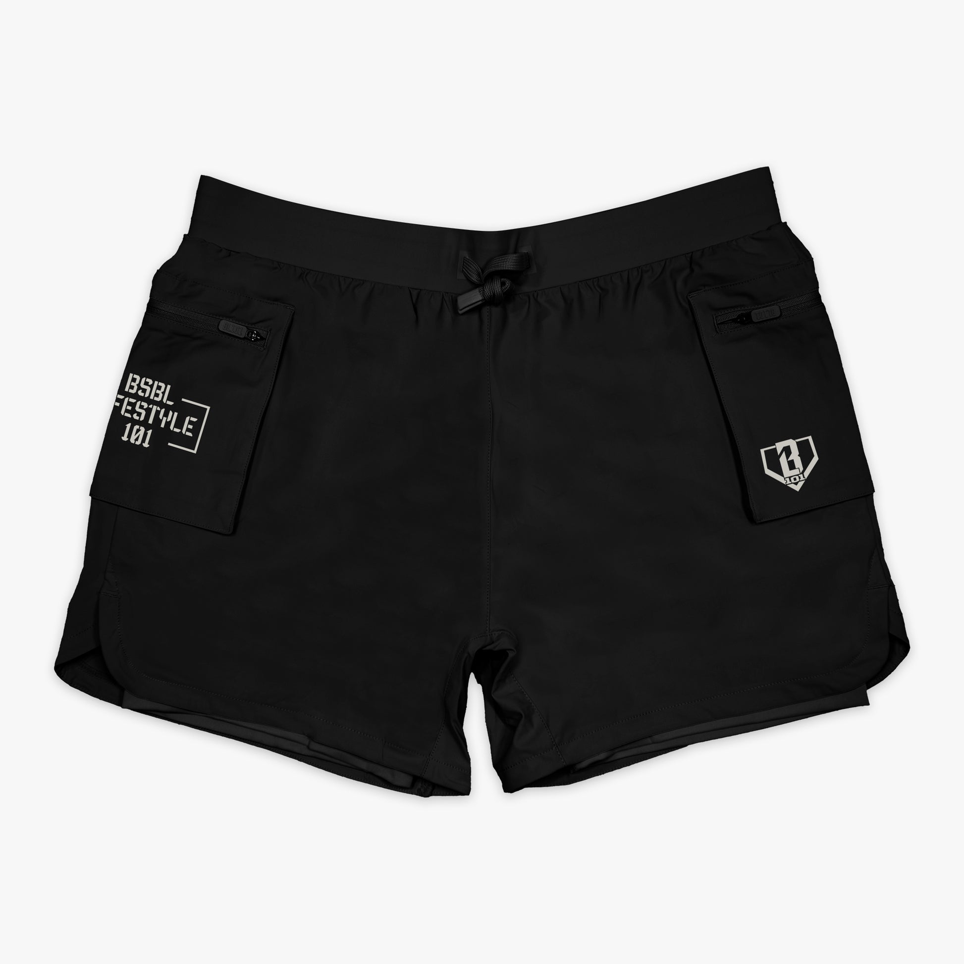 performance athletic black cargo shorts.