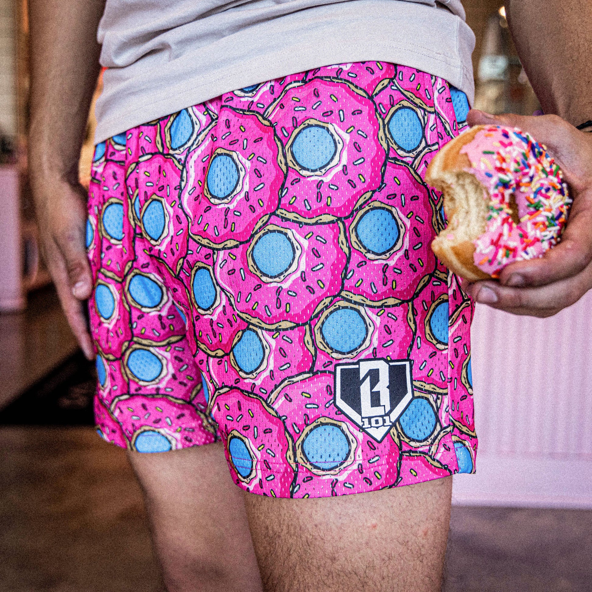 Strawberry donut shorts, baseball donut shorts