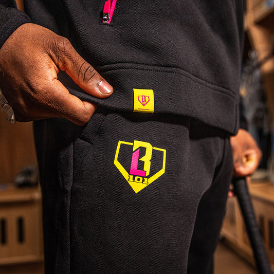 Game Day Youth 1/4 Zip Hoodie - Black/Pink/Yellow