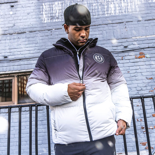 Gradient Full Zip Puffer Jacket - Black/White