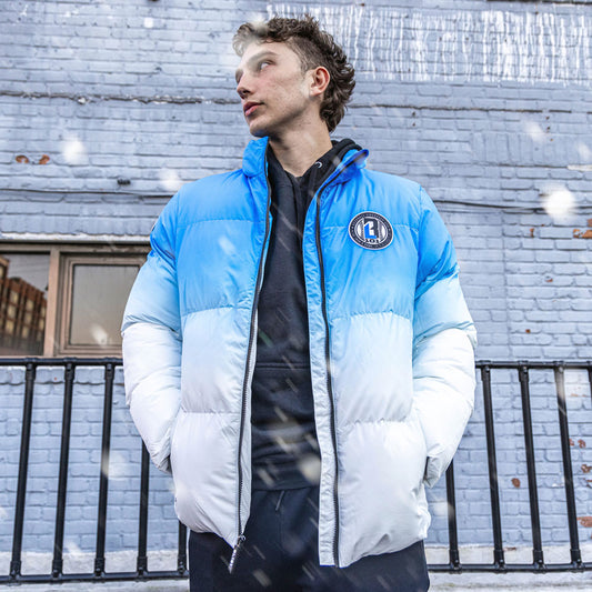 Gradient Full Zip Puffer Jacket - Blue/White