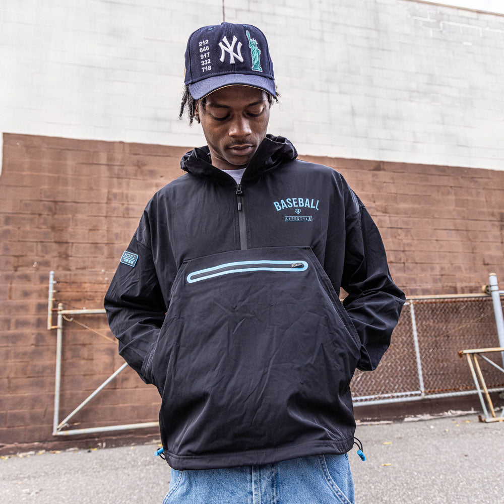 Heritage Premium Windbreaker - Black/Light Blue