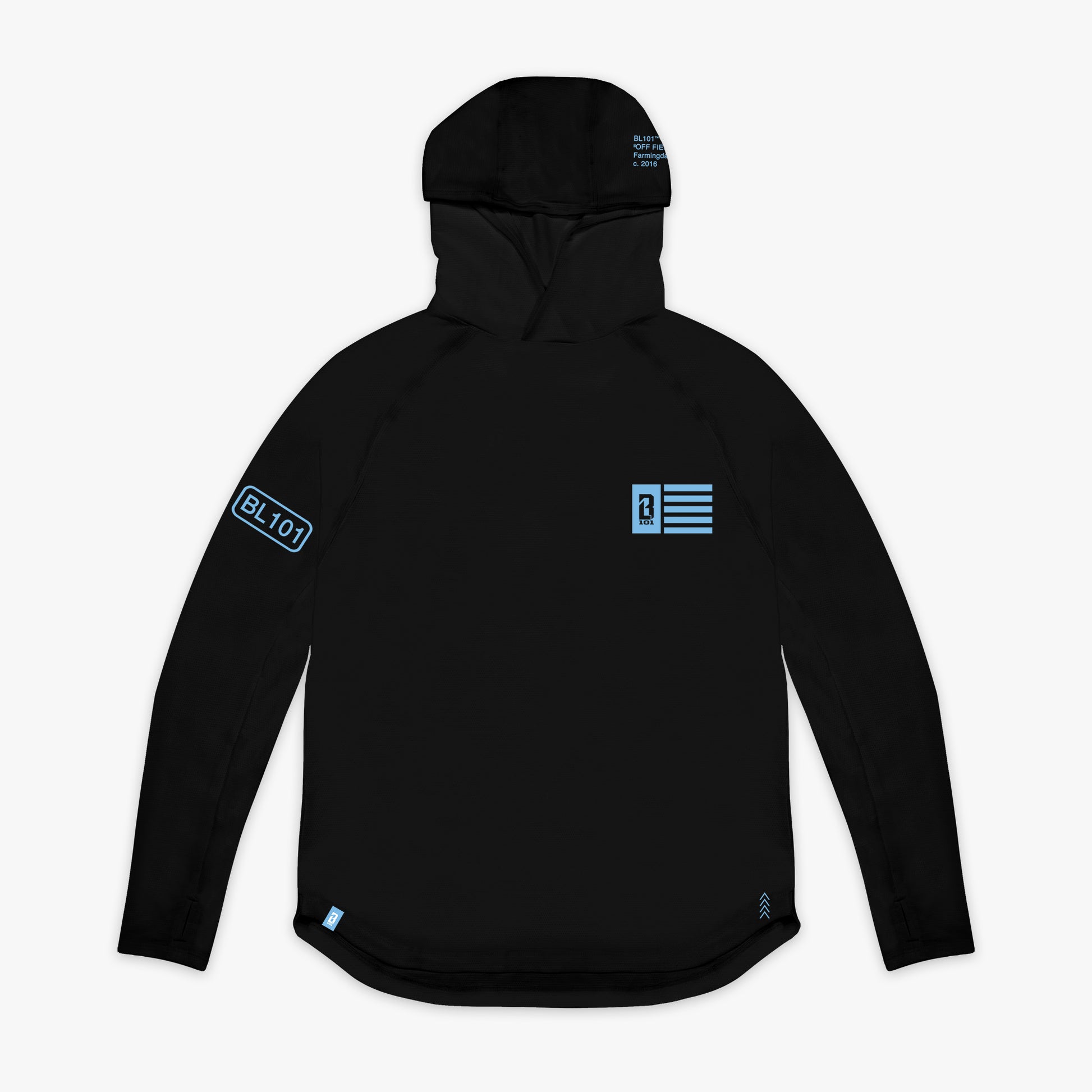 athletic performance hoodie black light blue