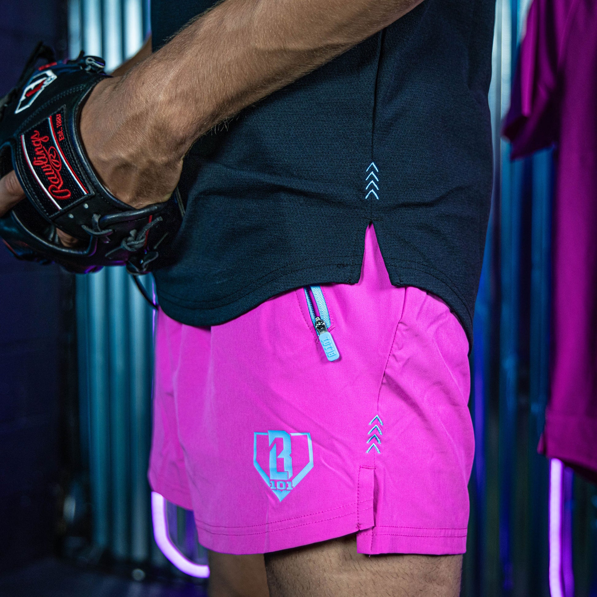 Pink performance shorts, baseball shorts in pink