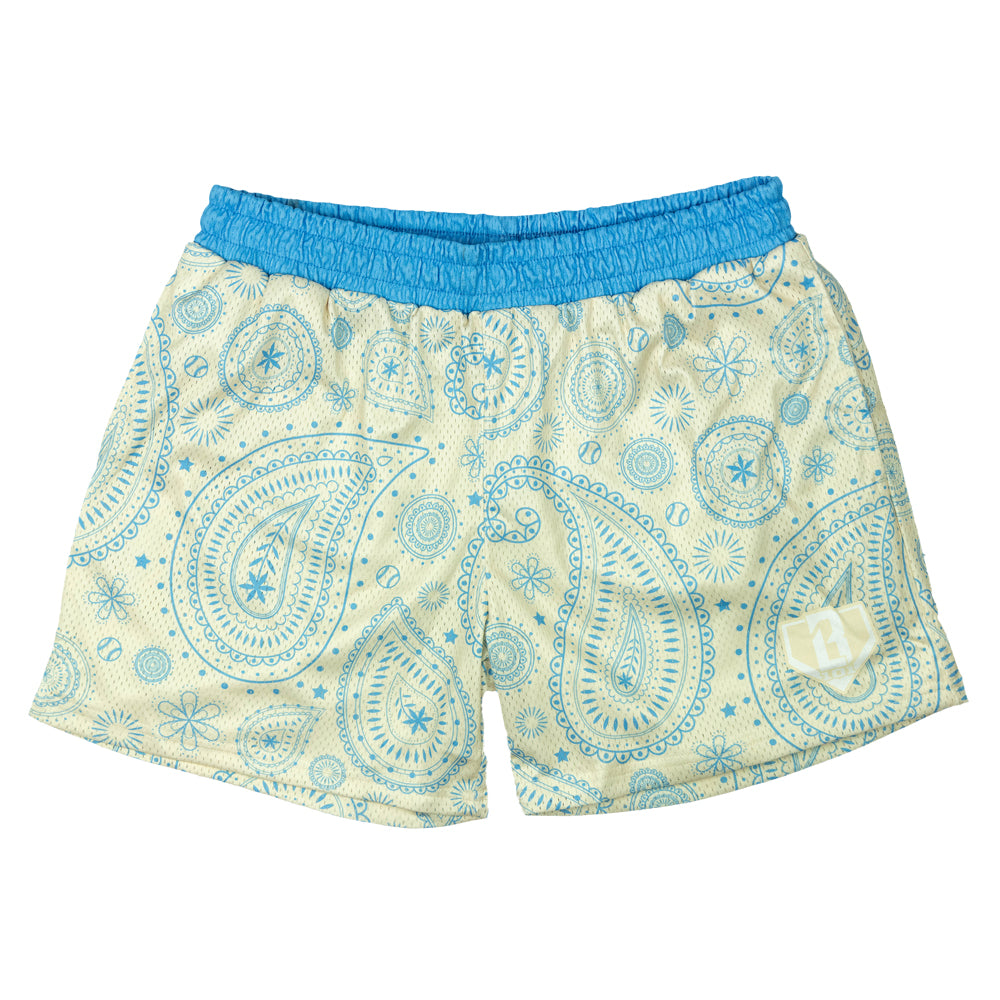 Paisley Youth Shorts - Bone/Light Blue