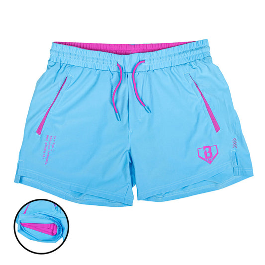 Blue and pink shorts, blue and pink pro series shorts