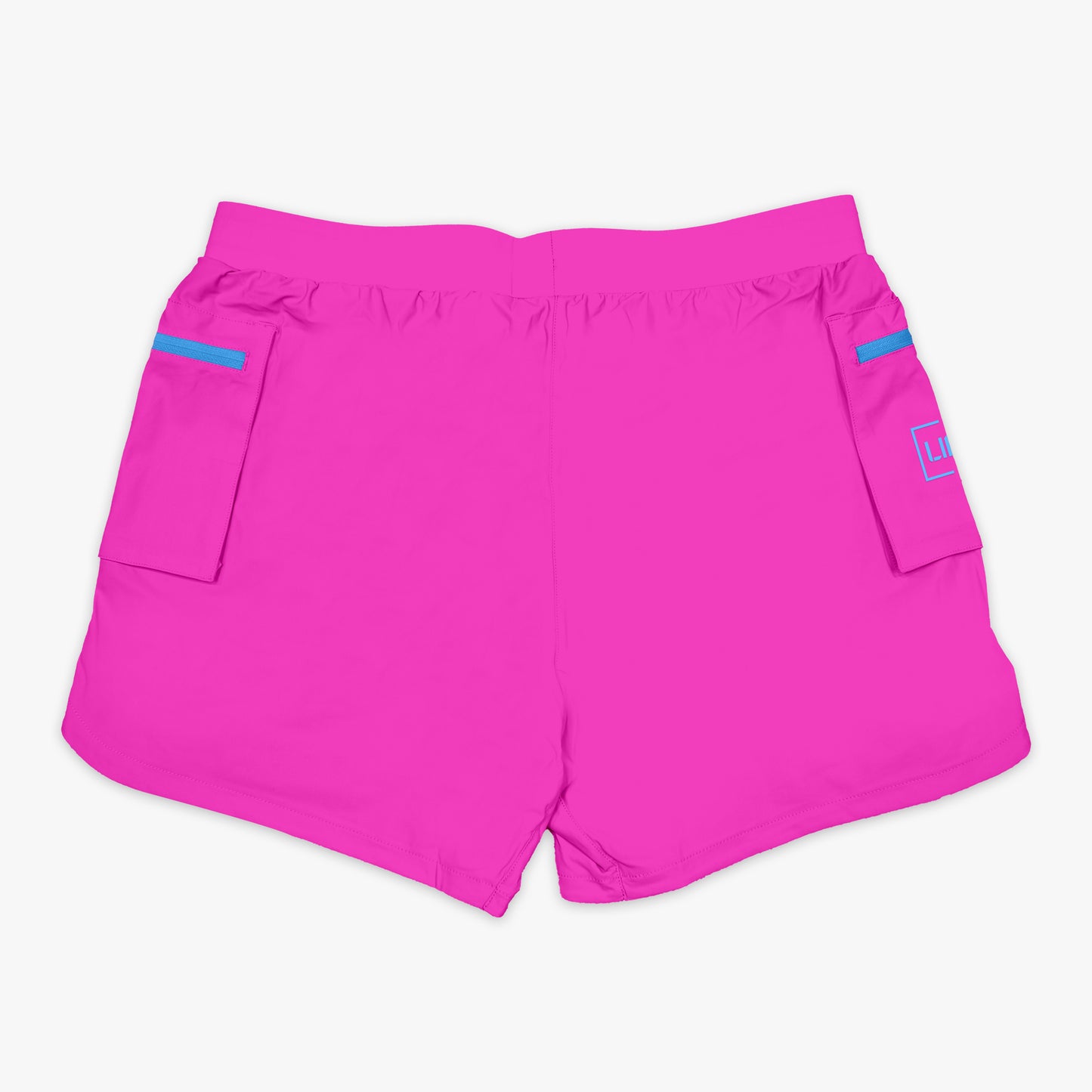 back side of cotton candy pink athlete performance cargo shorts.