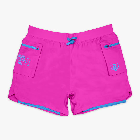 youth athletic performance cargo shorts in cotton candy pink.