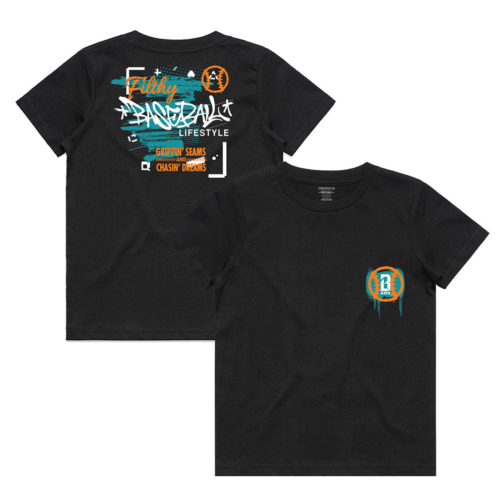 Graffiti Youth Tee - Aqua/Orange