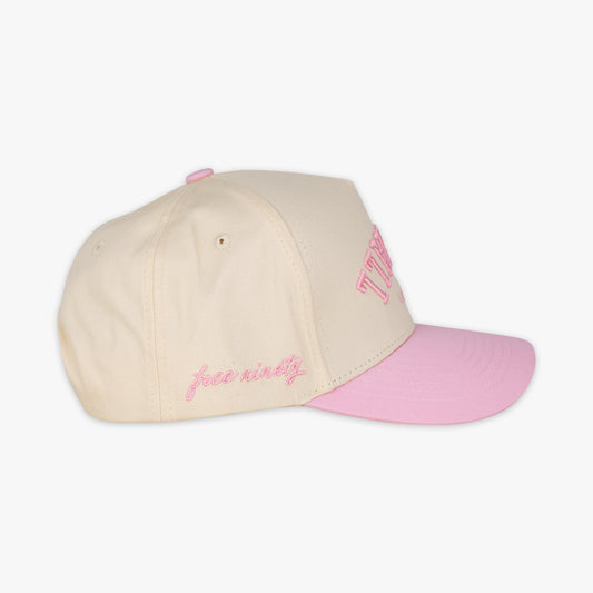 Upside Down Baseball Hat - Cream/Pink