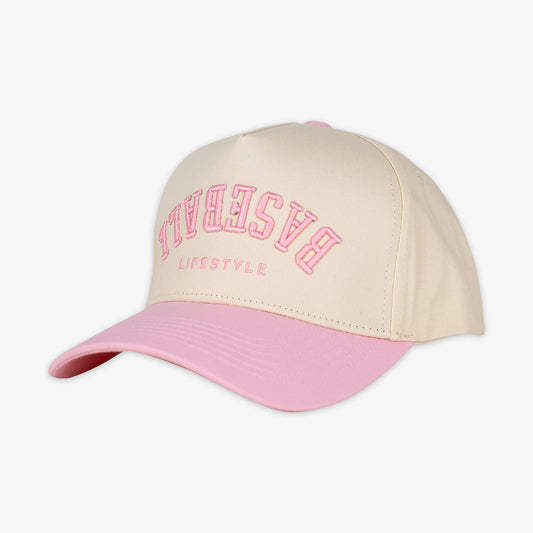 Upside Down Baseball Hat - Cream/Pink