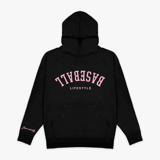 Upside Down Baseball Hoodie - Black/Pink