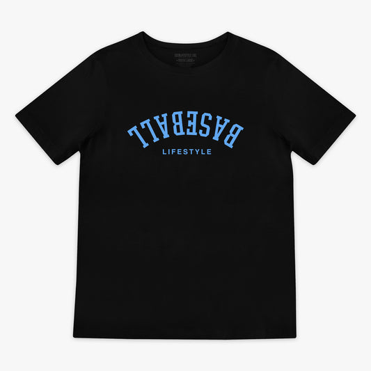 Upside Down Baseball Youth Tee - Black/Light Blue