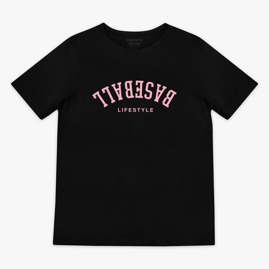 Upside Down Baseball Youth Tee - Black/Pink