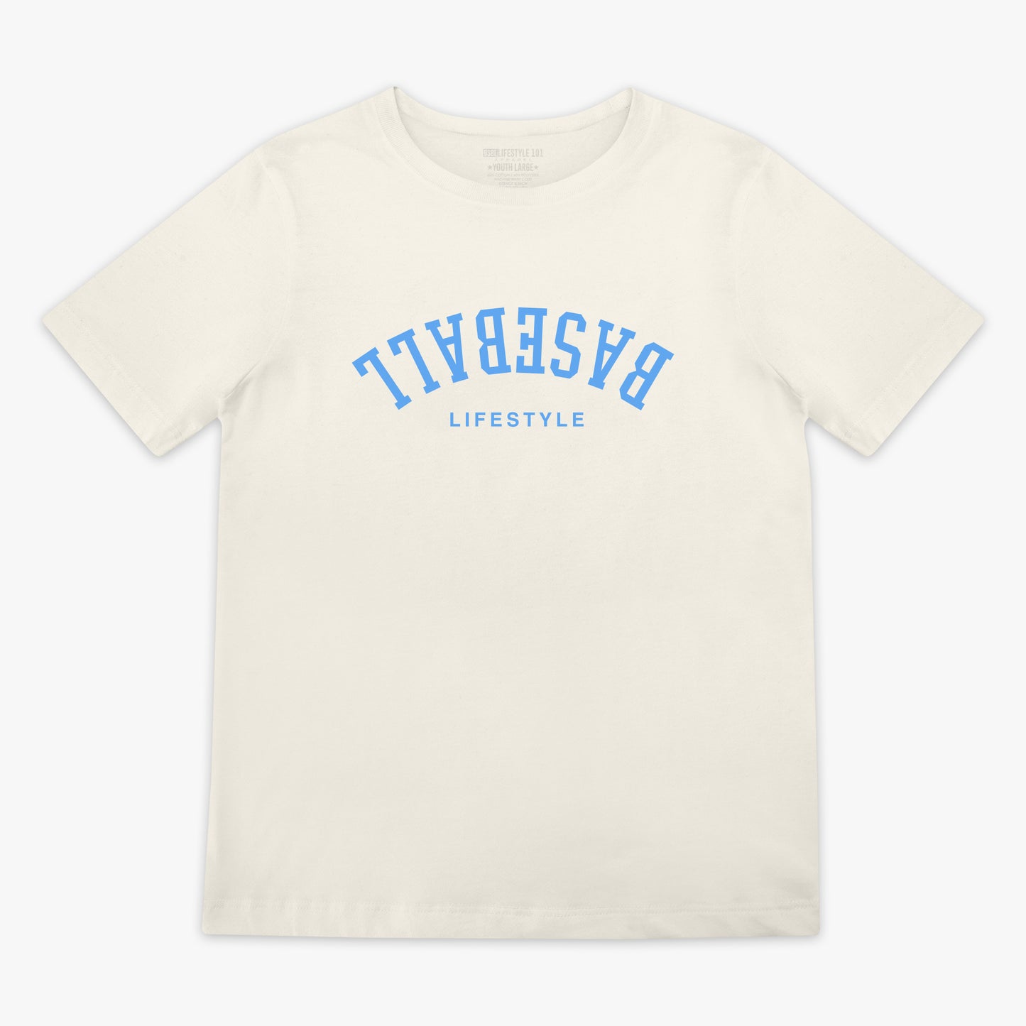 Upside Down Baseball Youth Tee - Cream/Light Blue