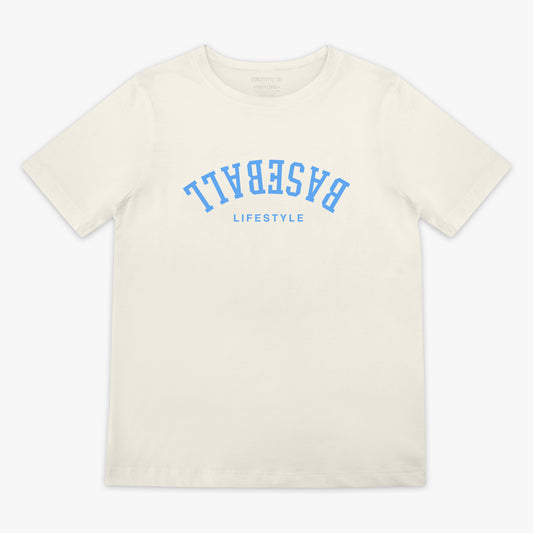 Upside Down Baseball Youth Tee - Cream/Light Blue