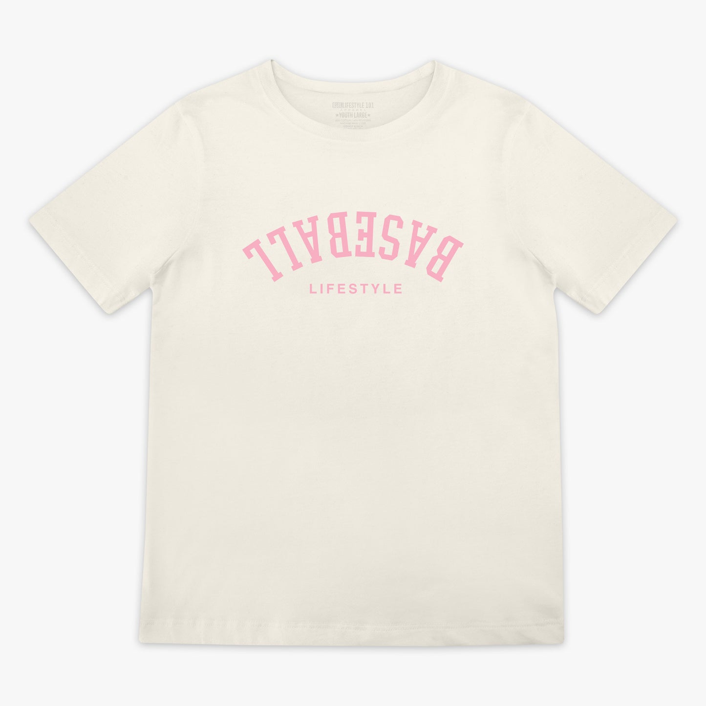 Upside Down Baseball Youth Tee - Cream/Pink