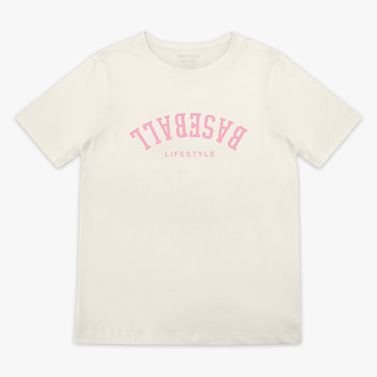 Upside Down Baseball Youth Tee - Cream/Pink